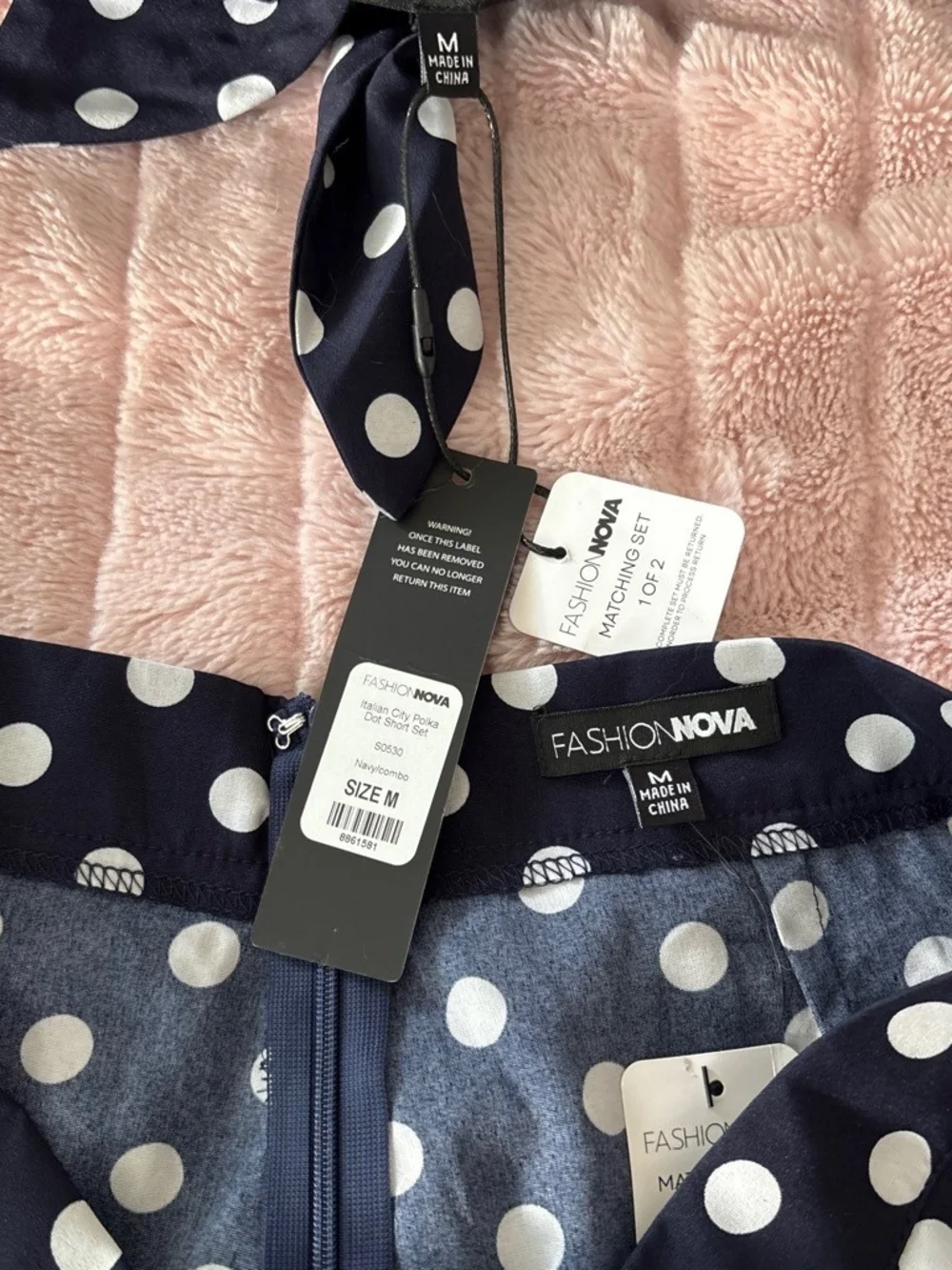 Fashion Nova Navy & White Polka Dot Two-Piece Set